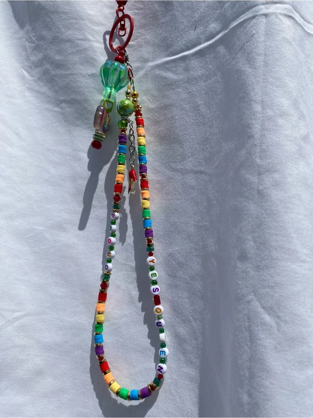 Beaded Rainbow Keychain with beaded bar.  For the “Queen”